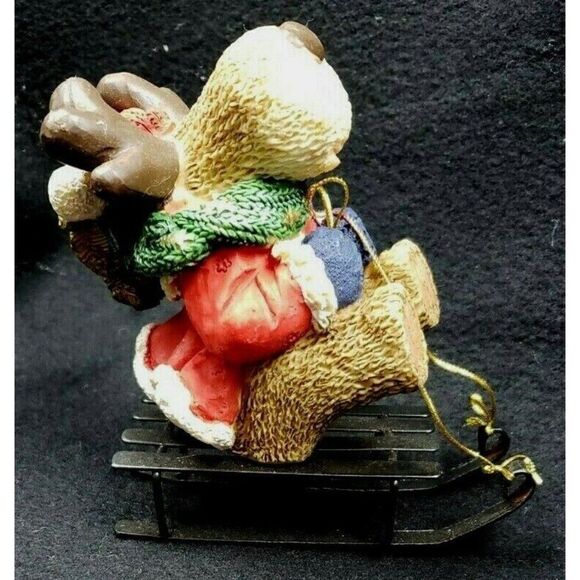 Funny Santa Reindeer Moose Sled 4" Figurine Christmas Decor Winter Coat Mittens - Picture 4 of 6